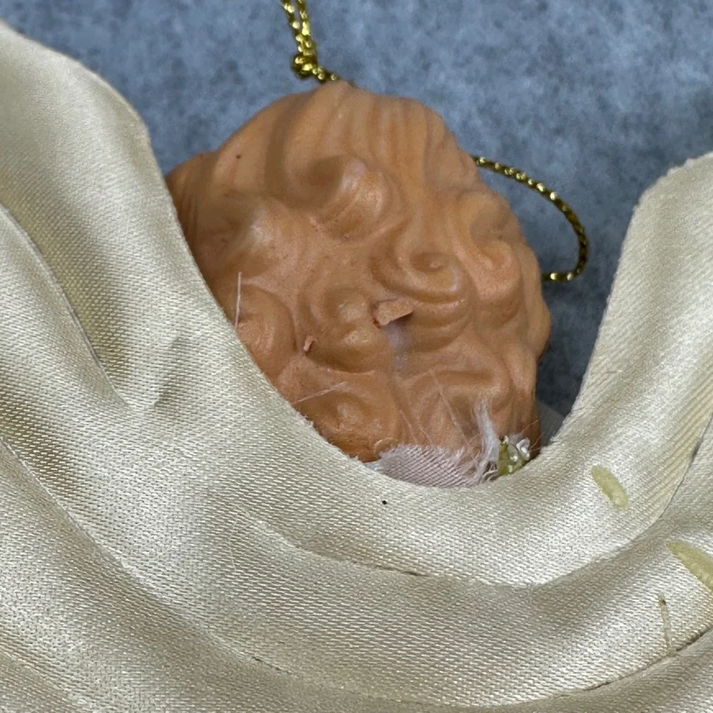 Vintage Angel Tree Topper Ornament Gold Cream Satin Resin Face 8.5 Inch‎